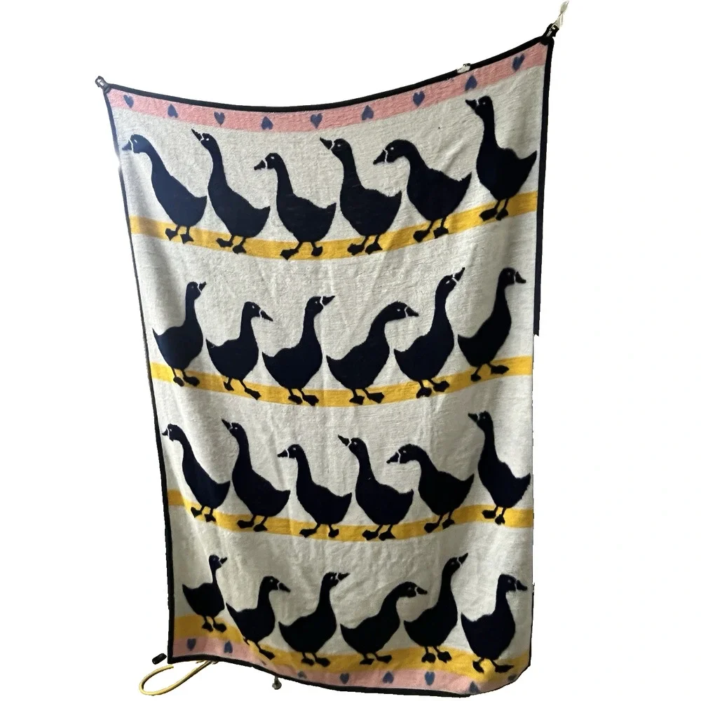 Vintage Vuteks Crown Crafts Goose Blanket Reversible 58x84 Hearts Cottagecore
